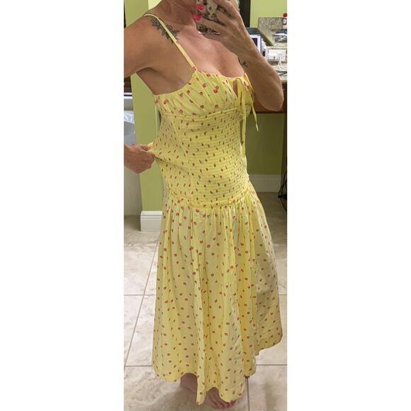 Free People Lavender Daze Dress Small Strawberry Lemon Combo midi yellow New - Picture 8 of 8